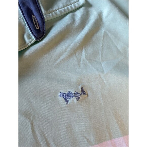 Coastal Cotton Performance Polo Shirt Mens Medium Blue Striped Golf - Picture 4 of 9